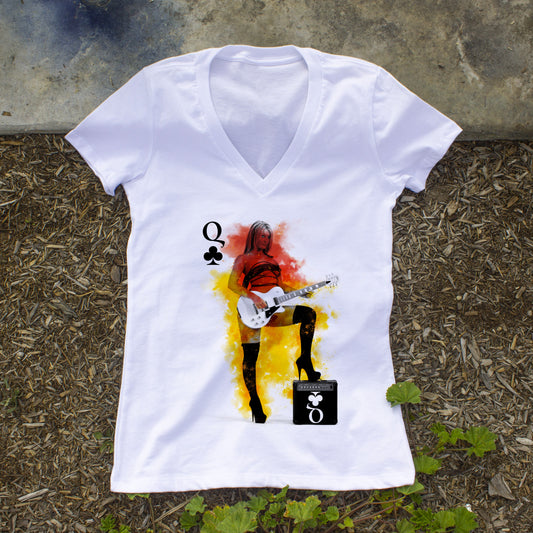 Queen Of Clubs Deep V-Neck T-Shirt