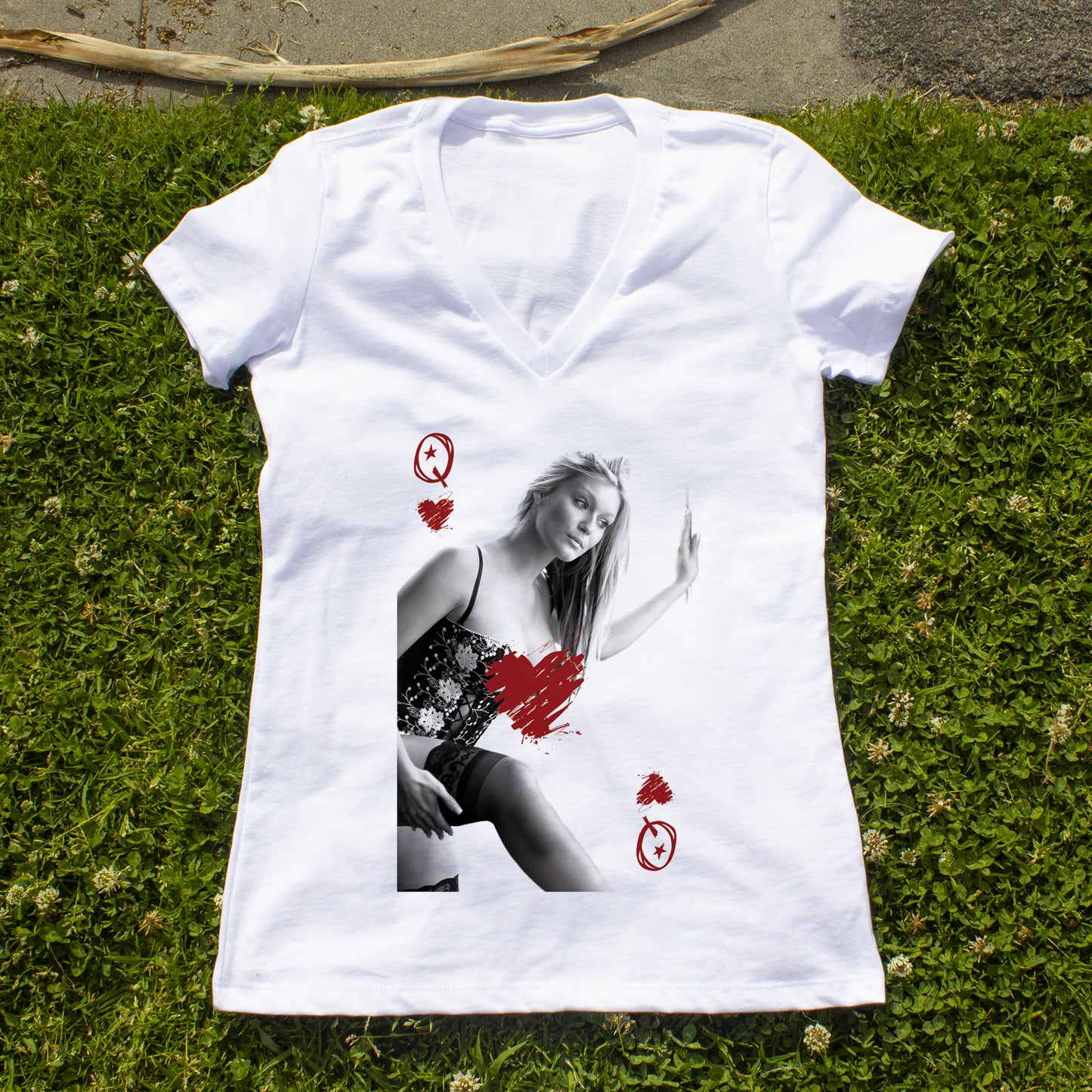 Queen Of Hearts Deep V-Neck T-Shirt